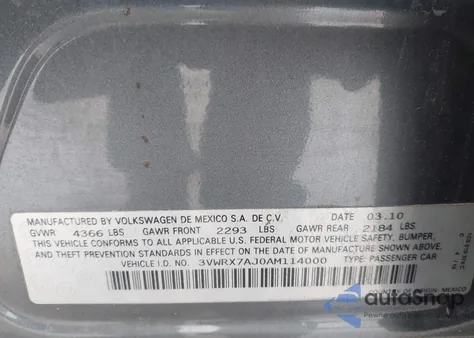 2010 Volkswagen Jetta Limited Edition из США, поврежденный, VIN 3VWRX7AJ0AM114000